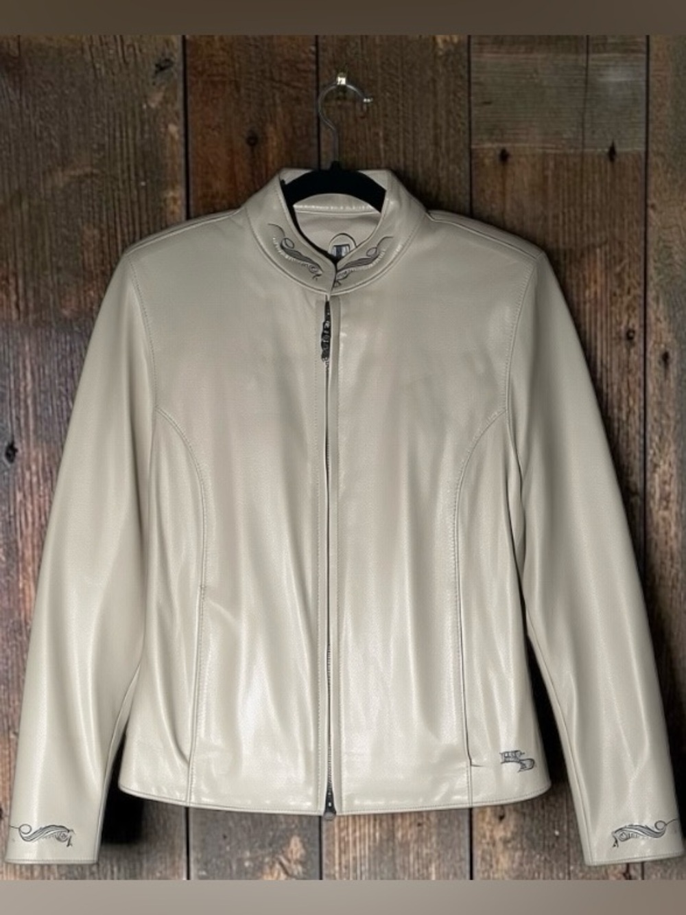 Vintage Y2K Harley-Davidson Genuine Glove Leather Cream Jacket Womens Sz S Biker